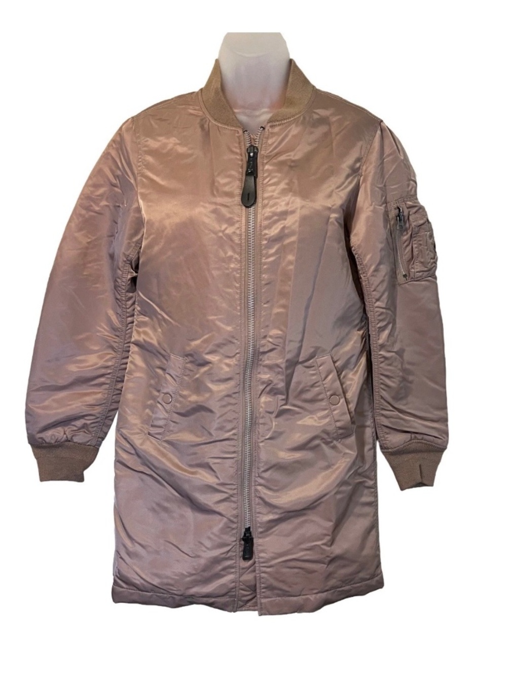 Alpha Industries MA-1 Longline Flight Bomber Jacket Mauve Tan XS